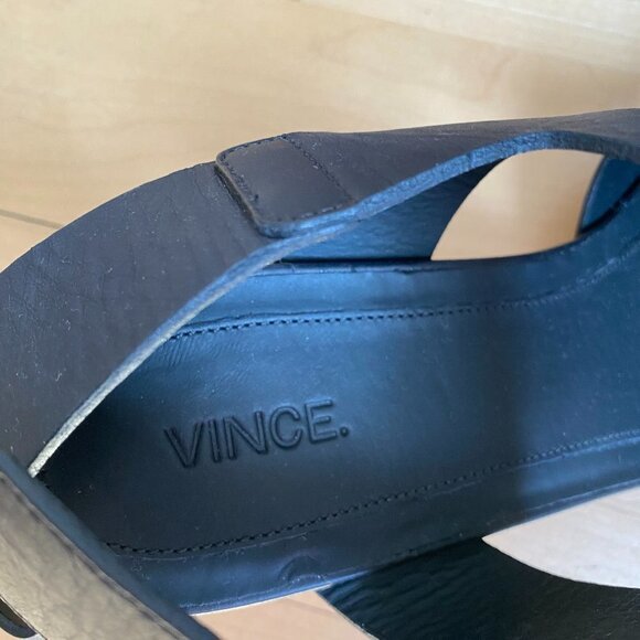 VINCE New Black "Gwyn" Leather Wedge 10 Slingback - Picture 6 of 8